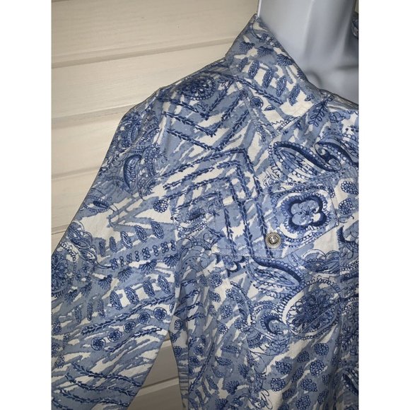 Alfred Dunner Sz 12 Blue White Paisley Geo Print Cotton Trucker Jacket EUC - Picture 4 of 10
